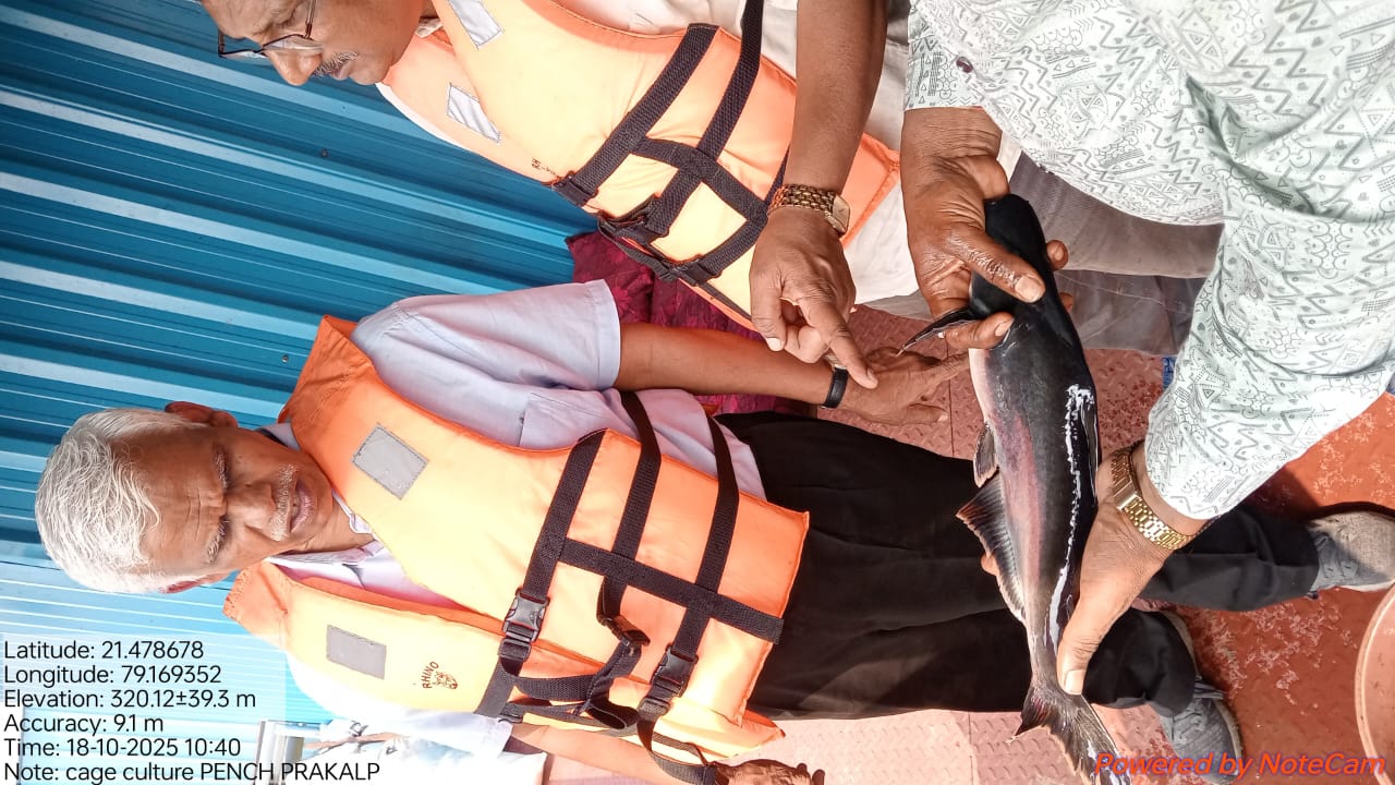 Visit of Hon’ble Dr. Niteen Patil, Vice Chancellor, MAFSU, Nagpur to Cage fish culture units at Pench Reservoir  on 18102025 (1).jpg